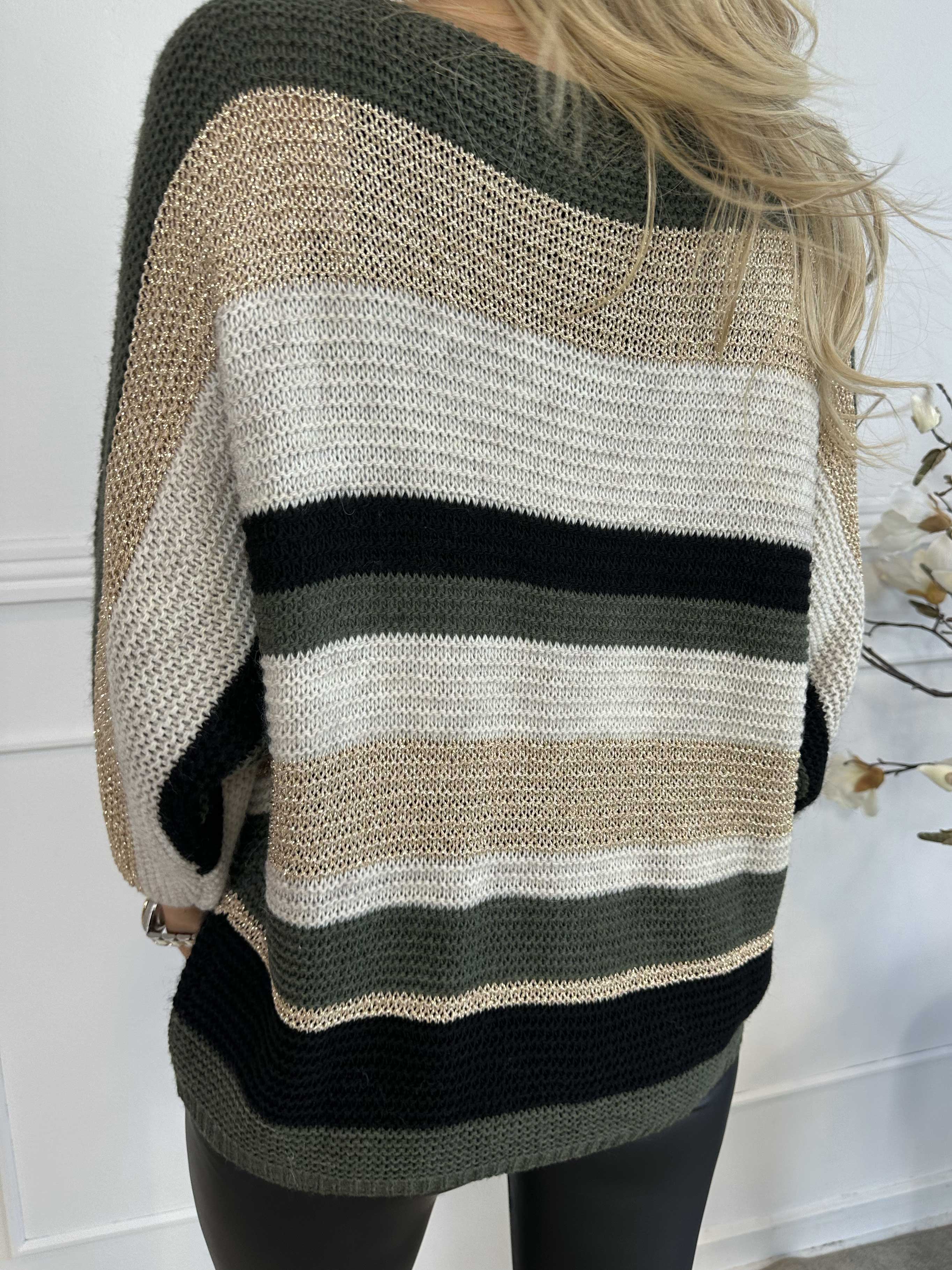 Nina - Stickad blus med ull- och guldränder